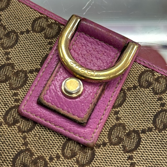 GUCCI Abbey Monogram Canvas Hot Pink Leather-Trim Long Snap Horsebit Wallet VTG - Picture 2 of 6